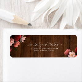 Rustic Wood Burgundy Coral Blommigt Bröllop Returadress Etikett