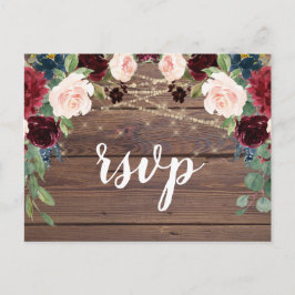 Rustic Wood Burgundy Flowers OSA kort