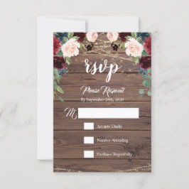 Rustic Wood Burgundy Flowers OSA kort
