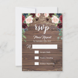 Rustic Wood Burgundy Flowers OSA kort