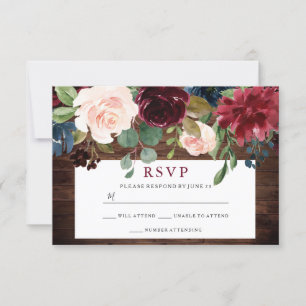 Rustic Wood Burgundy Landsbyggsbröllop OSA Kort