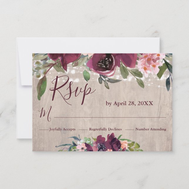 Rustic Wood Burgundy & Pinks Boho Blommigt Ljus OSA Kort (Framsida)