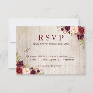 Rustic Wood Burgundy Red Blommigt Bröllop OSA Kort