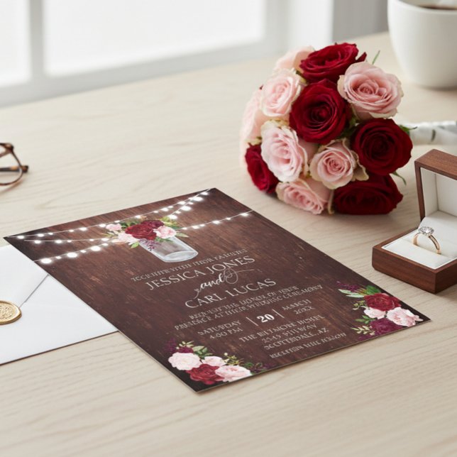 Rustic Wood Burgundy  Rosa ros Mason Burk Flygblad (Skapare uppladdad)