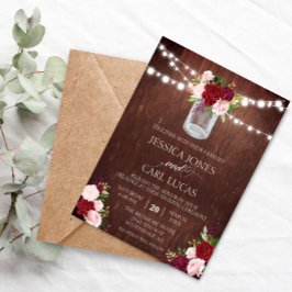 Rustic Wood Burgundy  Rosa ros Mason Burk Inbjudningar