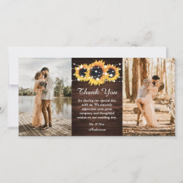 Rustic Wood Burlap Heart Solrosfoto Tack Kort