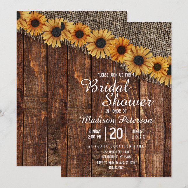 Rustic Wood & Burlap Inbjudningskort för möhippan (Fram/baksida)