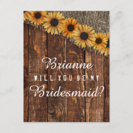 Rustic Wood & Burlap kommer du bli min bridesmaid Inbjudningar
