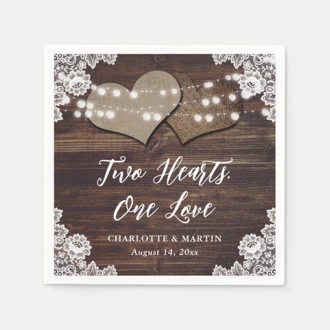 Rustic Wood Burlap och Snöre Pappra blöjor Pappersservett (Framsidan)