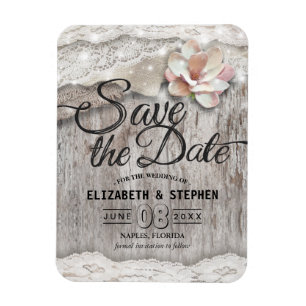 Rustic Wood Burlap Snöre Barn Bröllop spara datum Magnet
