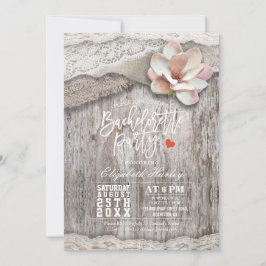 Rustic Wood Burlap Snöre Blommigt Bachelorette Par Inbjudningar