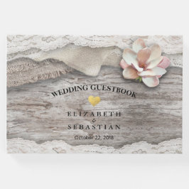 Rustic Wood Burlap Snöre Blommigt Bröllop Guestboo Gästböcker