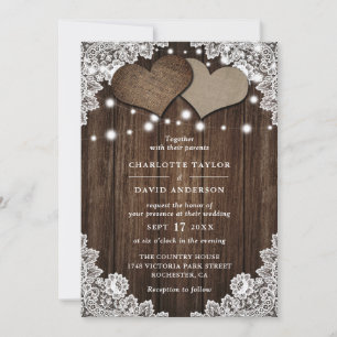 Rustic Wood Burlap Snöre Bröllop Inbjudningar