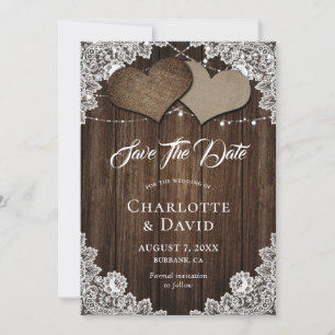 Rustic Wood Burlap Snöre Bröllop spara datum Card Datumet