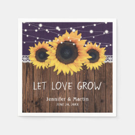 Rustic Wood Burlap Snöre Solros Lila Bröllop Pappersservett