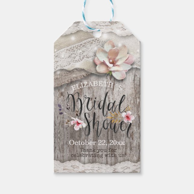 Rustic Wood Burlap Snöre String Light Möhippa Presentetikett (Framsidan)