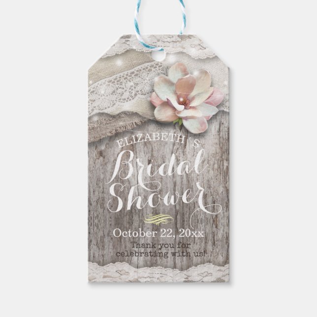 Rustic Wood Burlap Snöre String Light Möhippa Presentetikett (Framsidan)