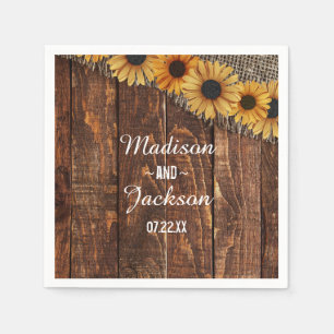 Rustic Wood & Burlap Solrosmonogram Bröllop Pappersservett