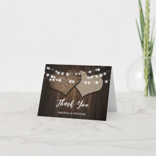 Rustic Wood Burlap String Ljus Bröllop Tack Kort