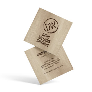 Rustic Wood-Burned Stamped Monogram för Catering Fyrkantigt Visitkort