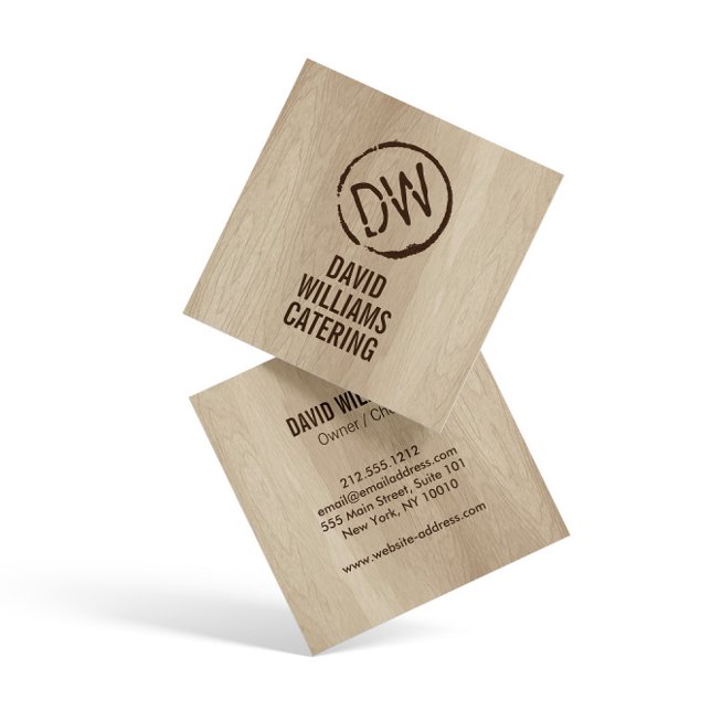 Rustic Wood-Burned Stamped Monogram för Catering Fyrkantigt Visitkort (Skapare uppladdad)