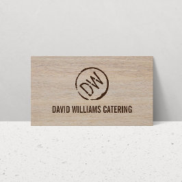 Rustic Wood-Burned Stamped Monogram på Tan Wood Visitkort