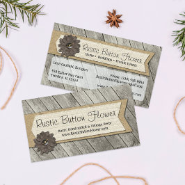 Rustic Wood Button Fabric Flower & Shabby Burlap Visitkort