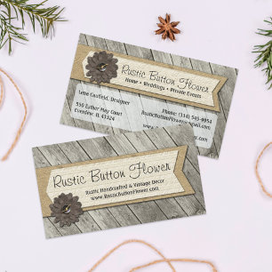 Rustic Wood Button Fabric Flower & Shabby Burlap Visitkort