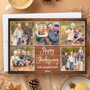 Rustic Wood Calligraphy 5 Photo Thanksgiving Julkort