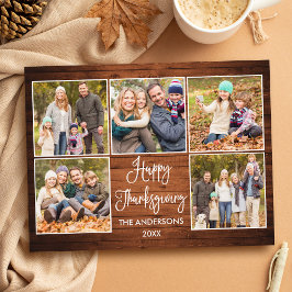 Rustic Wood Calligraphy 5 Photo Thanksgiving Vykort
