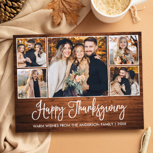 Rustic Wood Calligraphy 5 Photos Thanksgiving Vykort