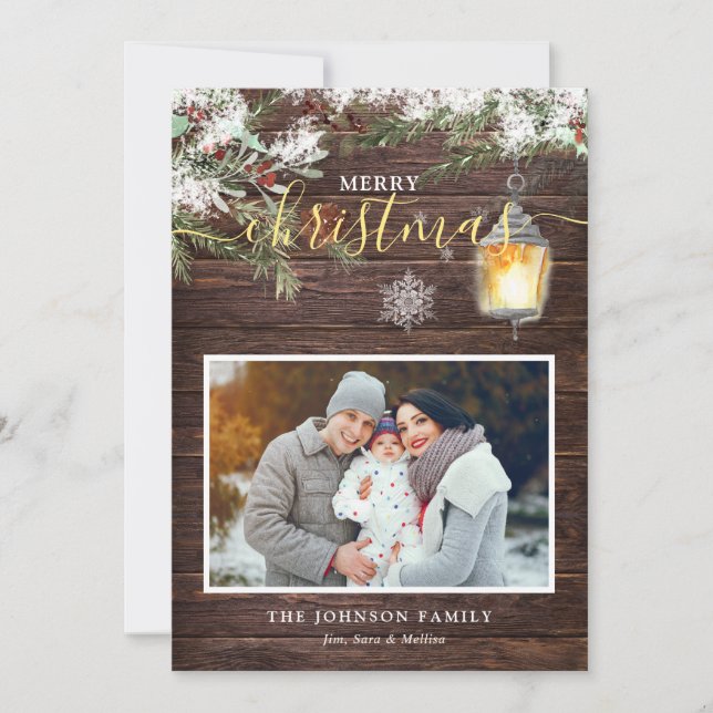 Rustic Wood Calligraphy Photo jul Julkort (Framsida)