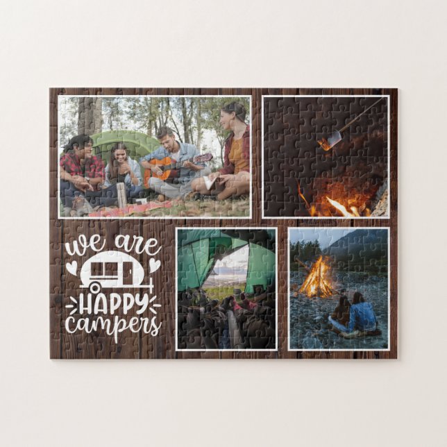 Rustic Wood Camping 4 Photo Collage Keepsak Pussel (Horisontell)