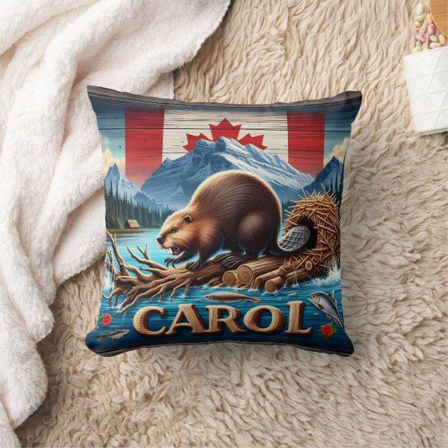 Rustic Wood, Canadian Beaver, Ocean Kudde (Filt)