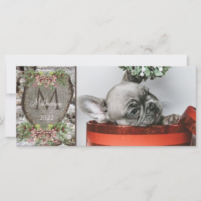 Rustic Wood Carved Heart Family Monogram Julafton (Framsida)