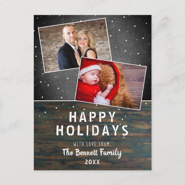 Rustic Wood Chalkboard Snö 2 Fotojul Vykort (Framsida)