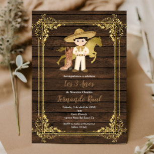 Rustic Wood Charro Tres Anos Inbjudningar