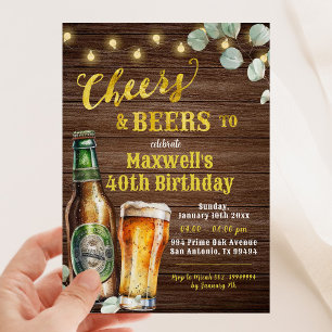 Rustic Wood Cheers & Öl Vuxen Birthday Inbjudningar