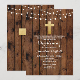 Rustic Wood Christening eller Baptism Guld Kor Inbjudningar