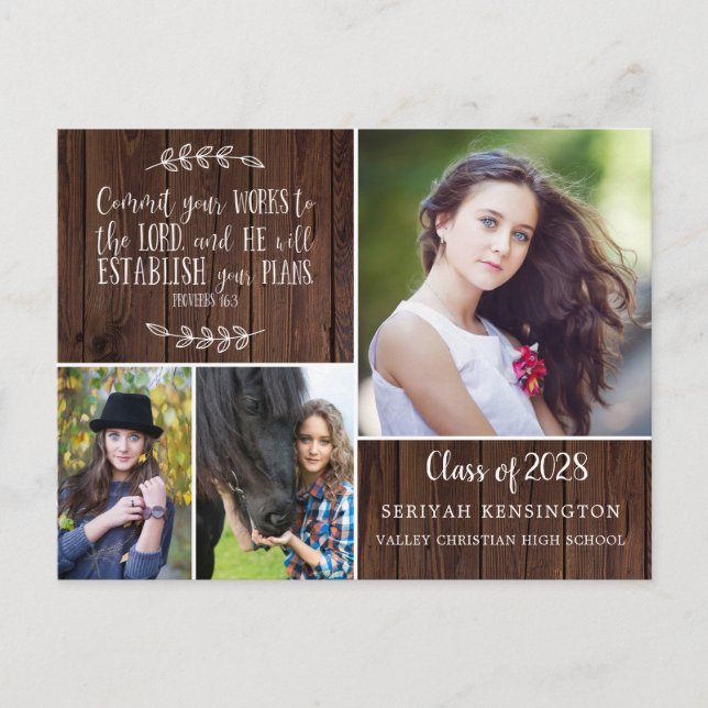 Rustic Wood Christian Studenten Bible Verse Vykort (Framsida)