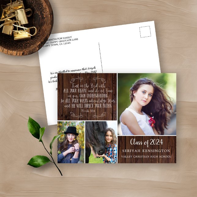 Rustic Wood Christian Studenten Proverbs 3 Vykort (Skapare uppladdad)
