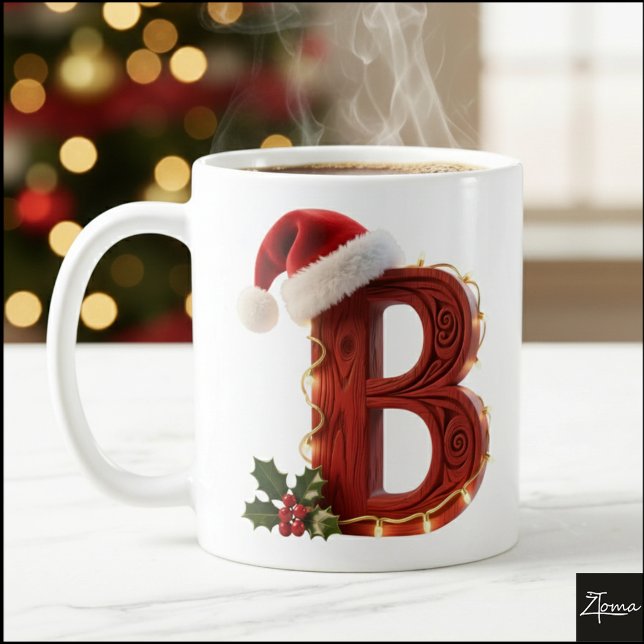 Rustic Wood Christmas Letter B String Lights Kaffemugg (Skapare uppladdad)