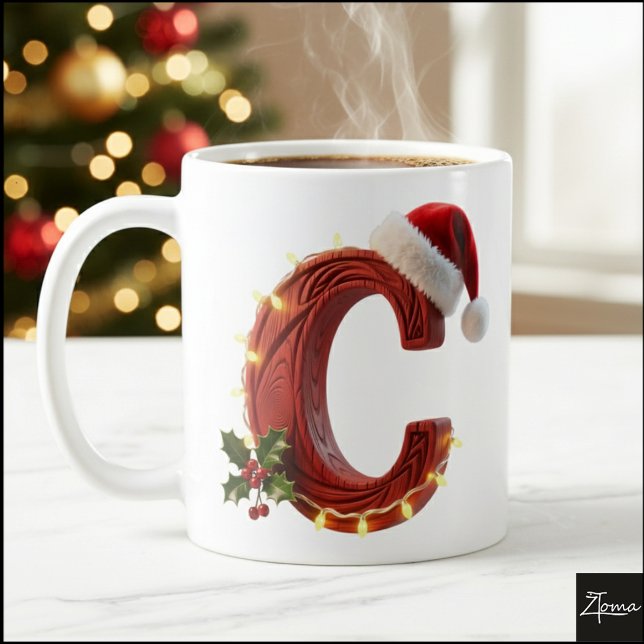 Rustic Wood Christmas Letter C String Lights Kaffemugg (Skapare uppladdad)