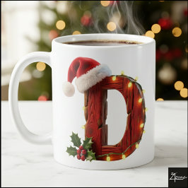 Rustic Wood Christmas Letter D String Lights Kaffemugg