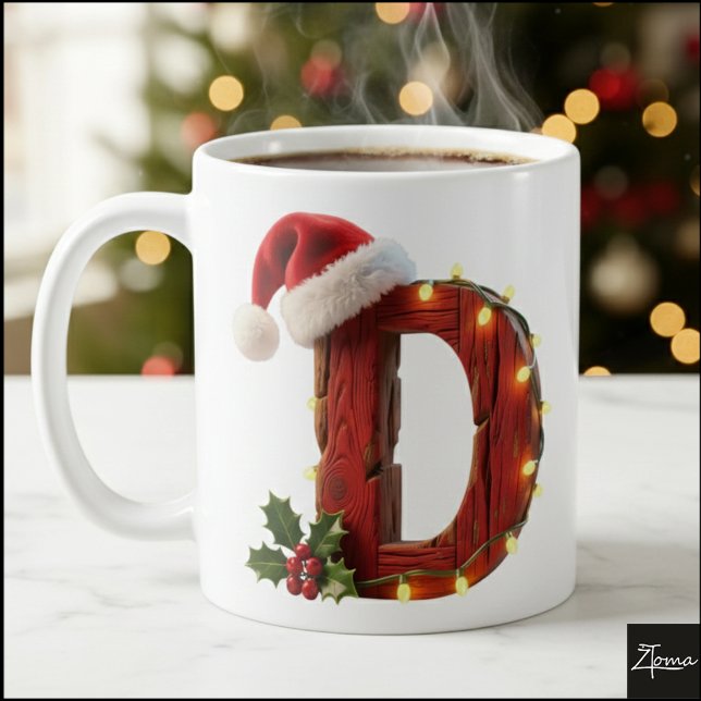 Rustic Wood Christmas Letter D String Lights Kaffemugg (Skapare uppladdad)