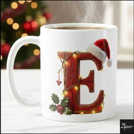 Rustic Wood Christmas Letter E String Lights Kaffemugg
