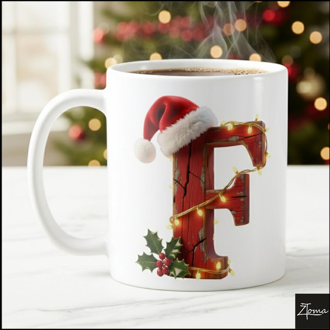 Rustic Wood Christmas Letter F String Lights Kaffemugg (Skapare uppladdad)