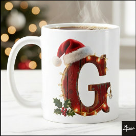 Rustic Wood Christmas Letter G String Lights Kaffemugg