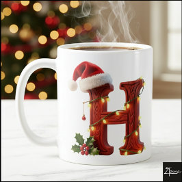 Rustic Wood Christmas Letter H String Lights Kaffemugg