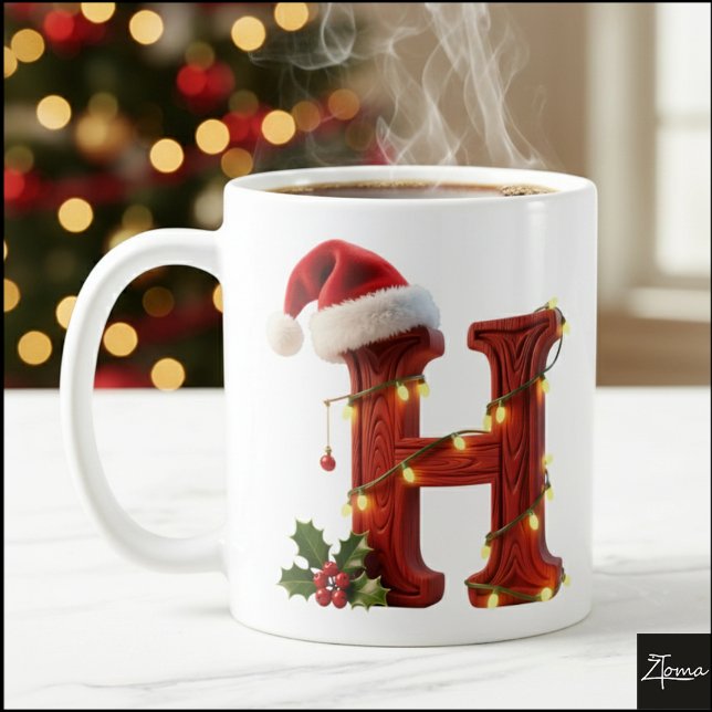 Rustic Wood Christmas Letter H String Lights Kaffemugg (Skapare uppladdad)